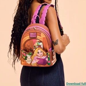 LOUNGEFLY DISNEY PRINCESS TANGLED RAPUNZEL STORY BOOKS PASCAL MINI BACKPACK BAG